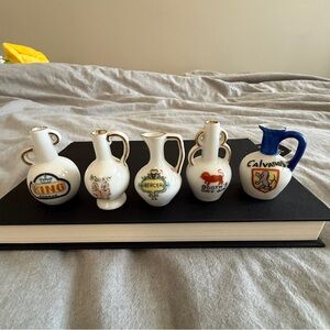 Set of 5 Mini Porcelain Japanese Pitcher Bottles with Crest Logos Collectibles